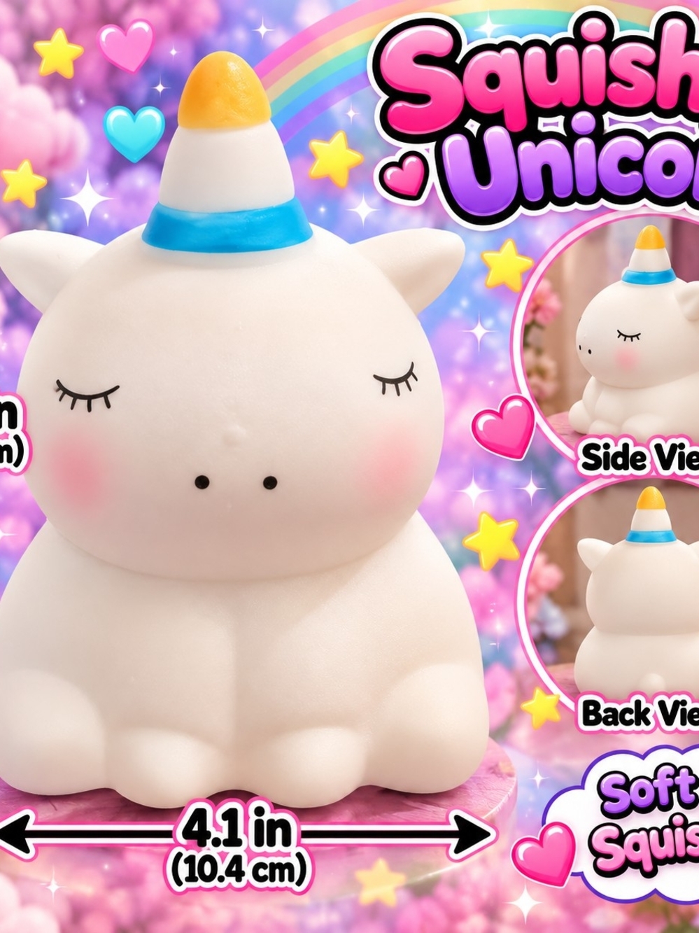 Squishy Unicorn Soft Toy - White & Blue